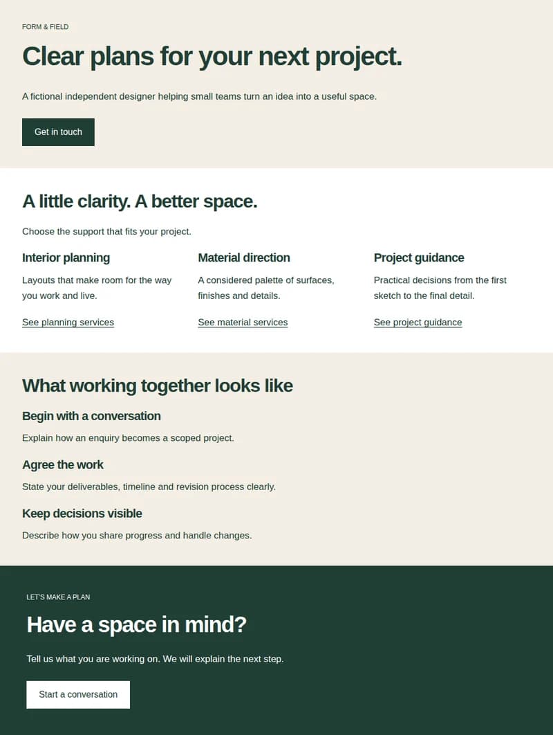 Preview of the freelancer homepage block layout