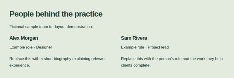 Preview of the team introduction block layout