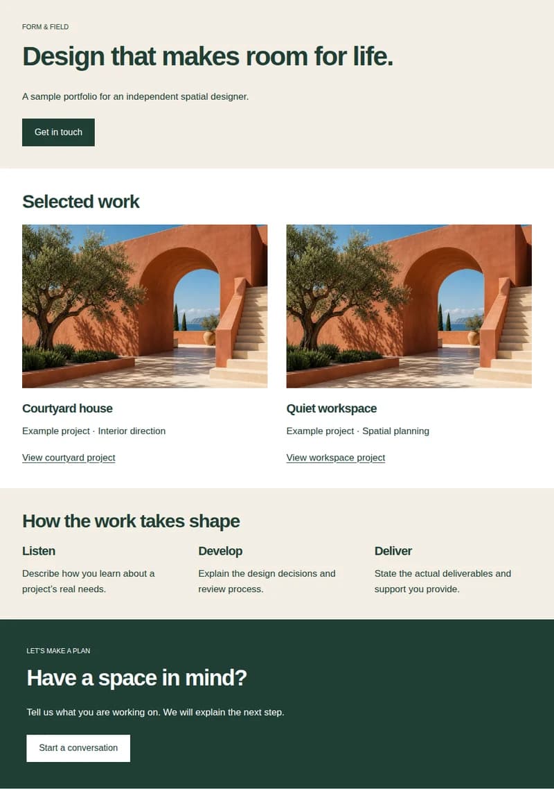 Preview of the portfolio homepage block layout