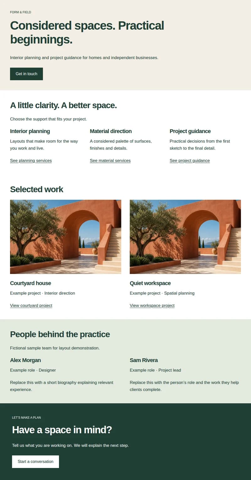 Preview of the small business homepage block layout